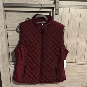 Dress Barn Red Quilted Vest with Stand-Up Collar